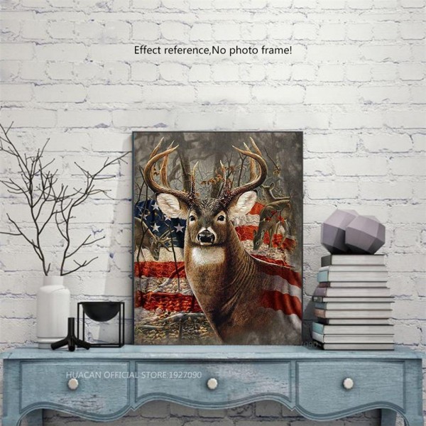 Animals Deer With American Flag Diamond Painting Square Diamonds