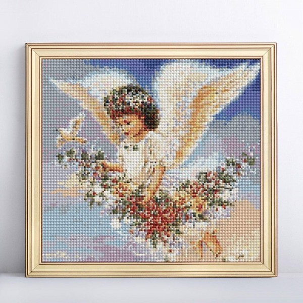 Birds Flowers People Adorable Flaying Angel Diamond Painting Kit Square