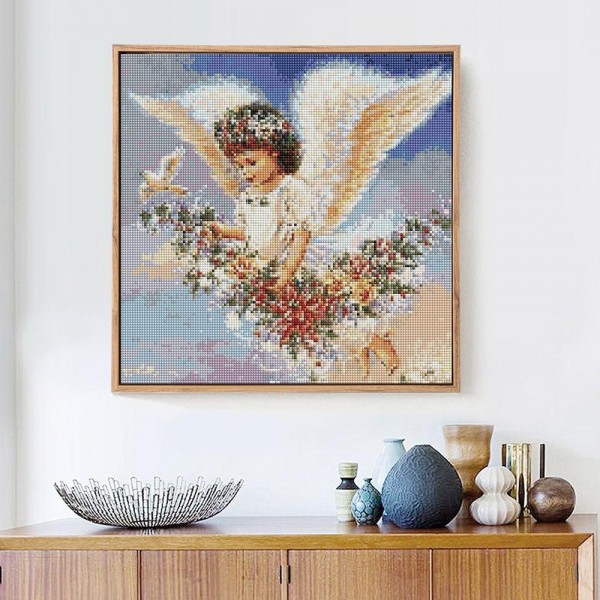 Birds Flowers People Adorable Flaying Angel Diamond Painting Kit Square